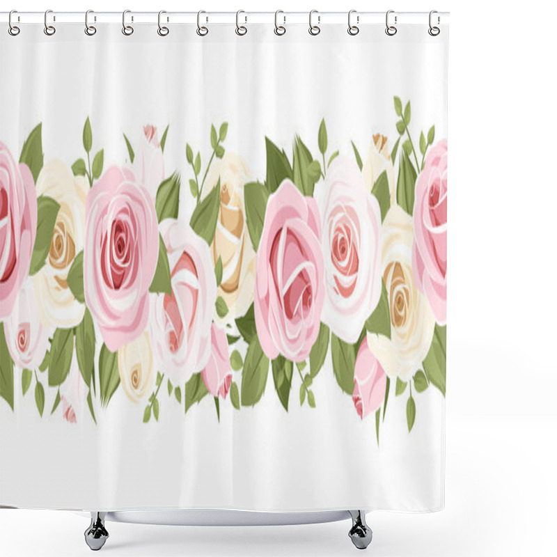 Personality  Horizontal Seamless Background With Pink Roses. Vector Illustration. Shower Curtains