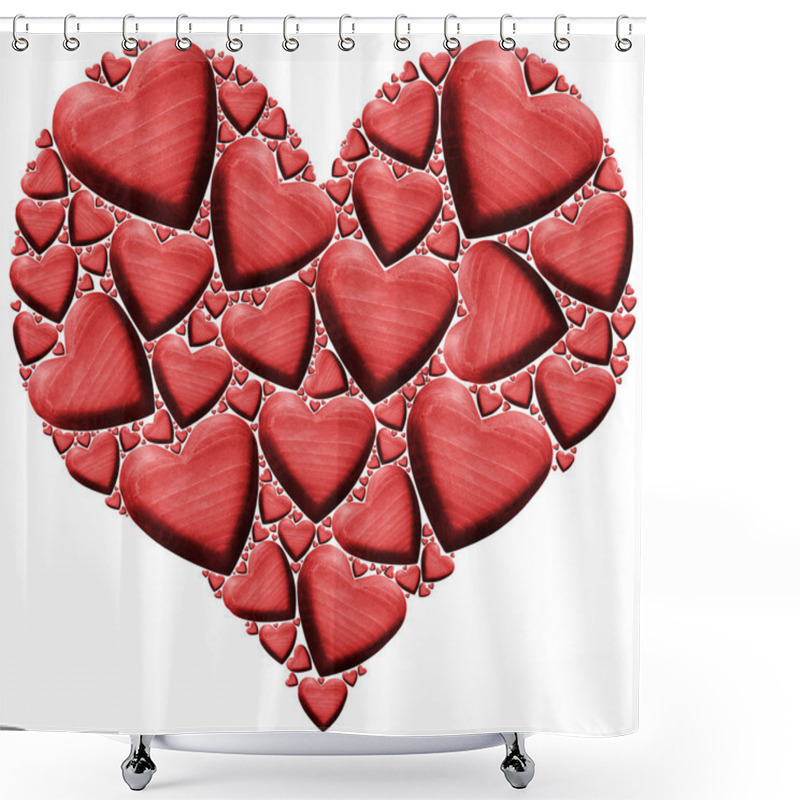 Personality  Red Wooden Heart With Many Hearts Shower Curtains