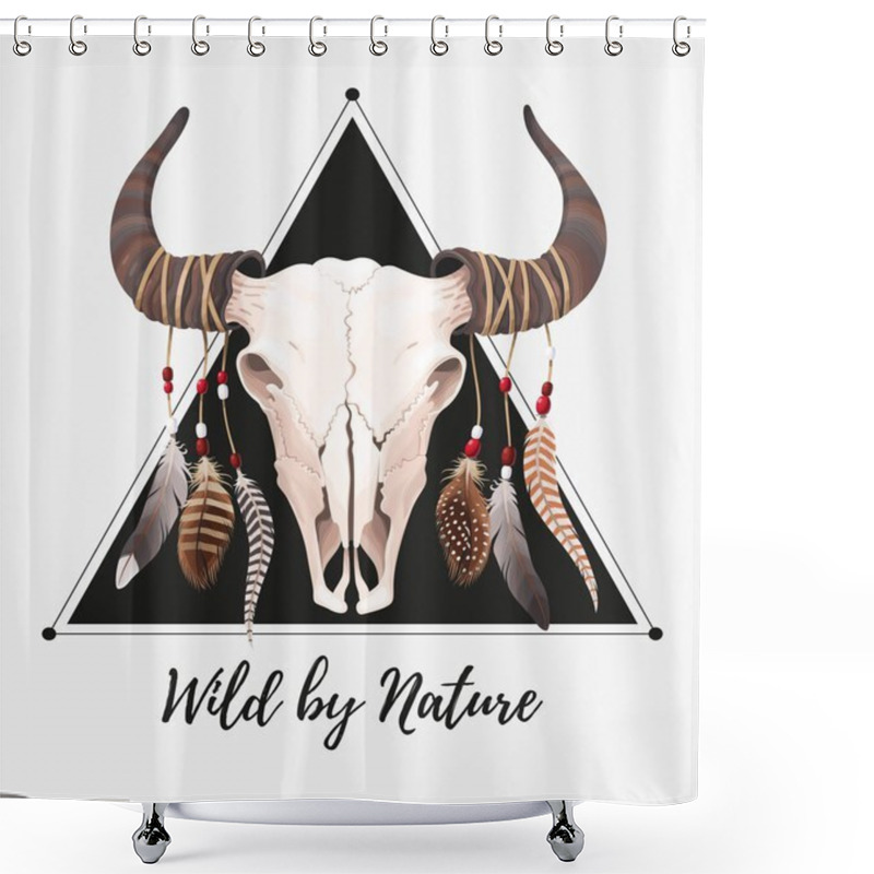 Personality  Buffalo Skull With Feathers Shower Curtains