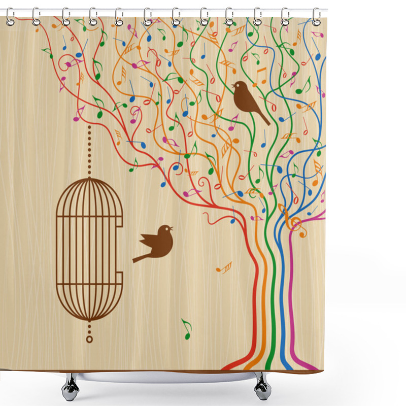 Personality  Birdcage On The Musical Tree Shower Curtains