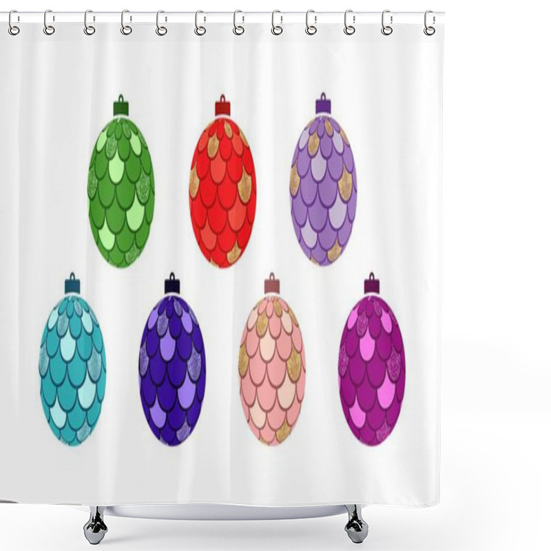 Personality  Christmas Ball With Glitter Mermaid Scales Vector Illustration Shower Curtains