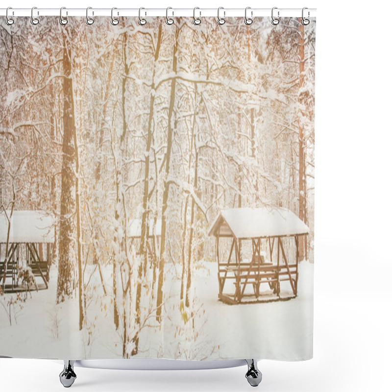 Personality  Toned Picture Of Alcoves In Beautiful Snowy Winter Forest Shower Curtains