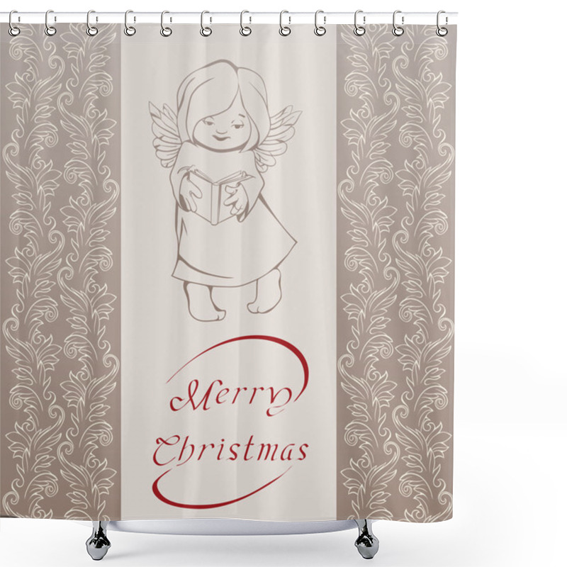 Personality  Rich Ornate Christmas Background With Singing Angel. Shower Curtains