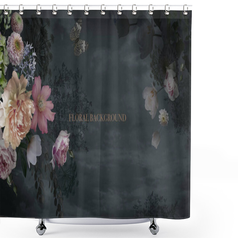 Personality  Frame Of Blooming Peonies, Roses, Spicy Herbs. Luxurious Garden  Shower Curtains