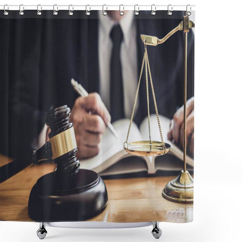 Personality  Professional Male Lawyer Or Judge Working With Contract Papers,  Shower Curtains