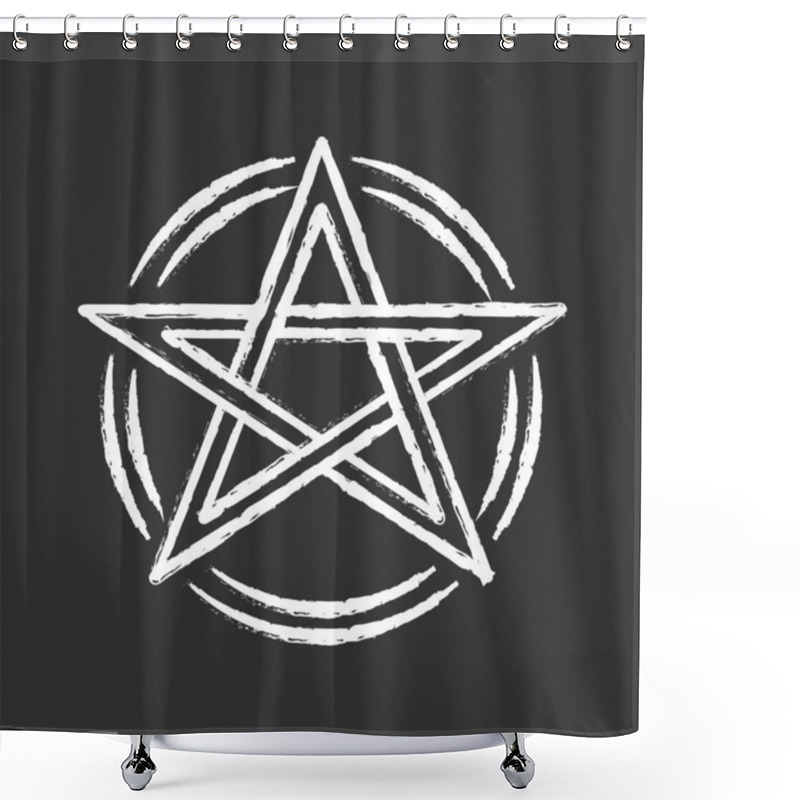 Personality  Pentagram Chalk Icon. Occult Ritual Pentacle. Devil Star. Satanic Cult, Wiccan & Pagan Symbol. Witchcraft, Esoteric And Diabolic Sign. Mystic Heptagram. Isolated Vector Chalkboard Illustration Shower Curtains