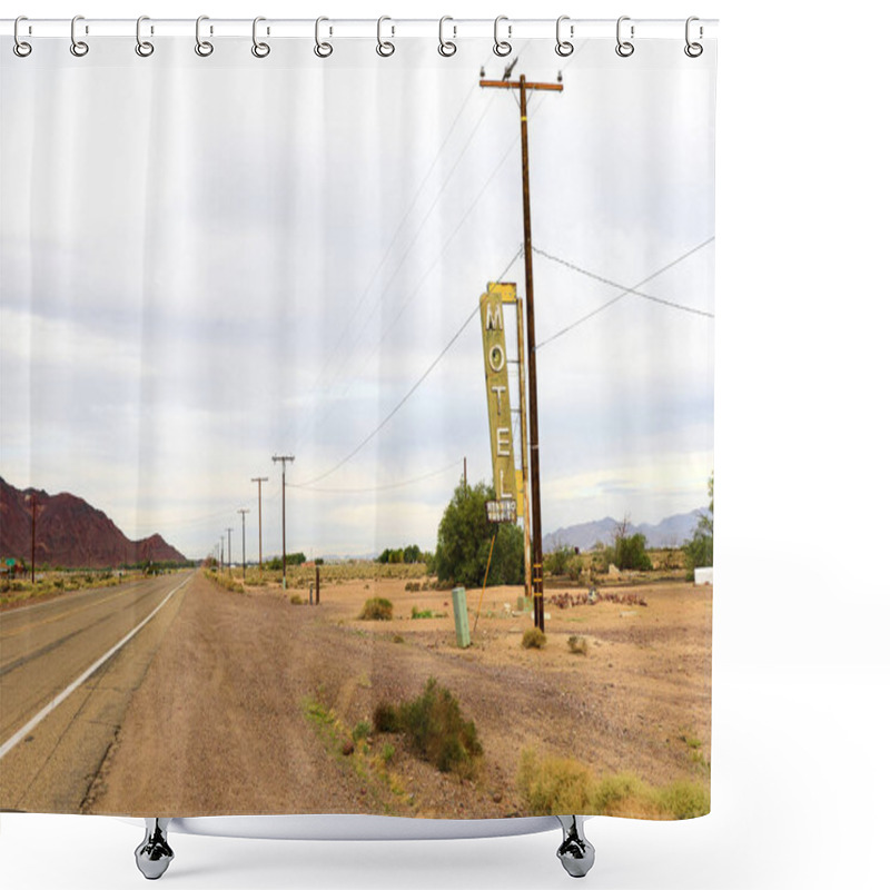 Personality  Old Motel Sign Ruin Along Historic Route 66 In The Middle Of California Vast Mojave Desert. Shower Curtains