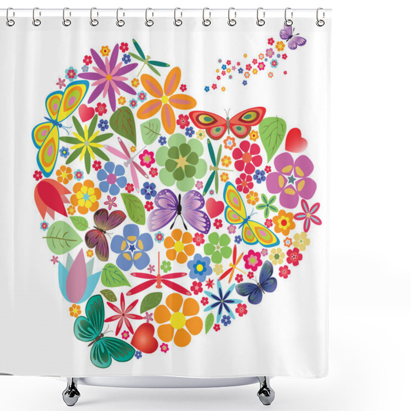 Personality  Holiday Heart With Flowers And Butterflies Shower Curtains