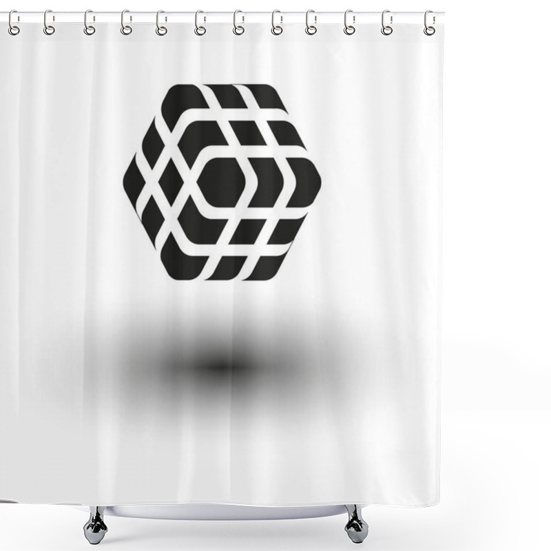 Personality  Geometric Cube Icon. Abstract 3D Shape. Black Hexagon Pattern. Vector Illustration. EPS 10. Shower Curtains