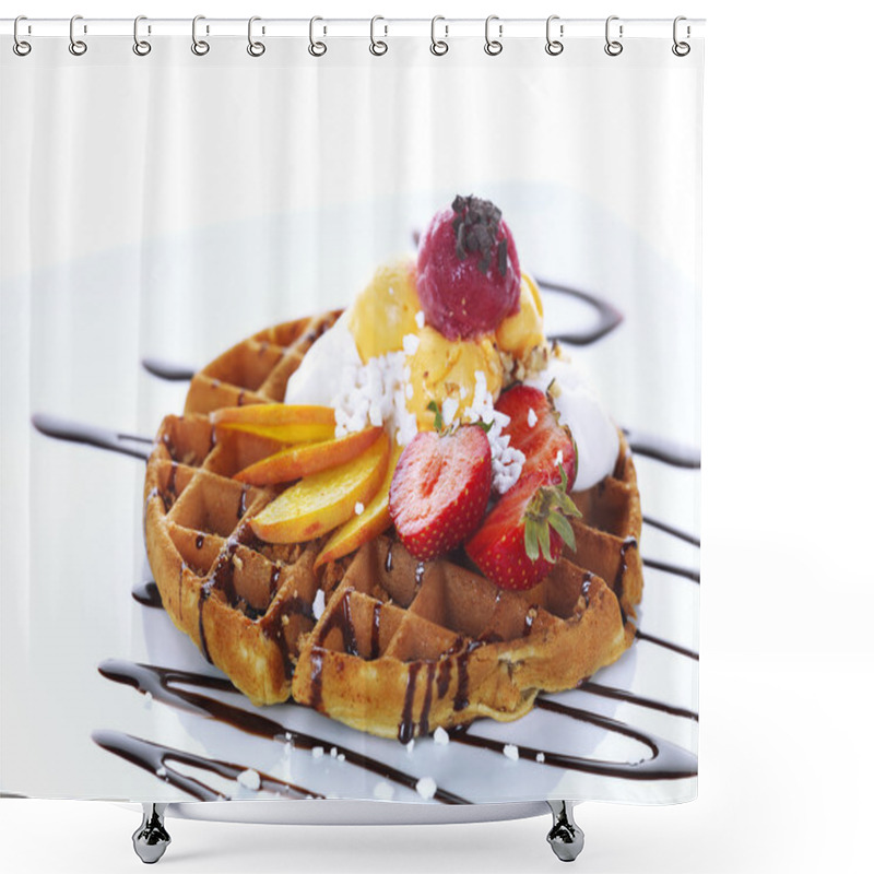 Personality  Waffle With Ice Cream,fresh Fruit And Chocolate Sauce Shower Curtains