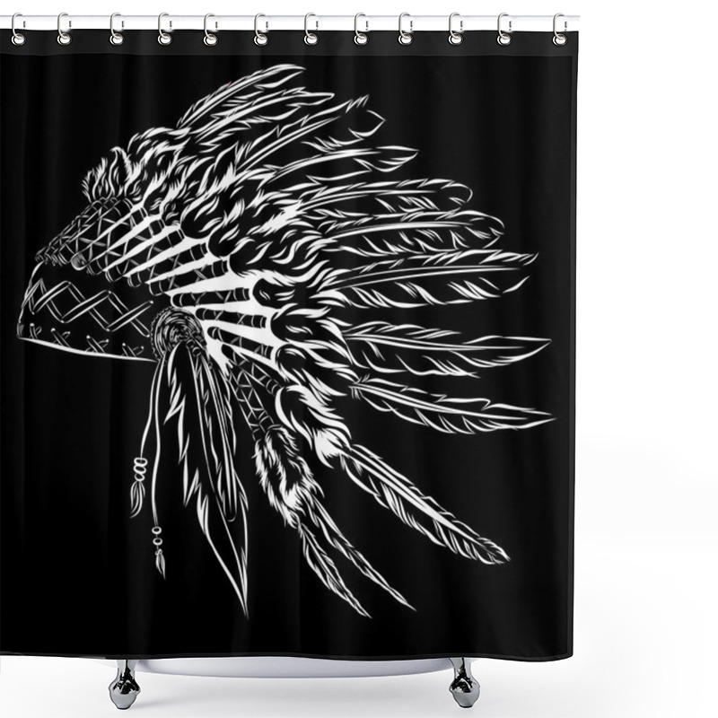 Personality  Native American Indian Headdress With Feathers In A Sketch Style. For Thanksgiving Day. Vector Illustration. Shower Curtains