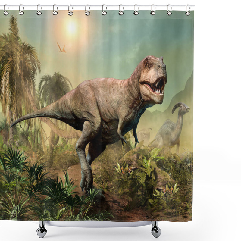 Personality  Tyrannosaurus Rex Scene 3D Illustration Shower Curtains