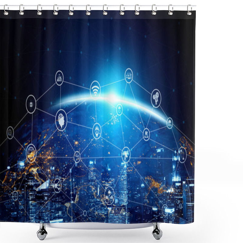 Personality  5G Communication Technology Wireless Internet Network For Global Business Growth, Social Media, Digital E-commerce And Entertainment Home Use. Shower Curtains