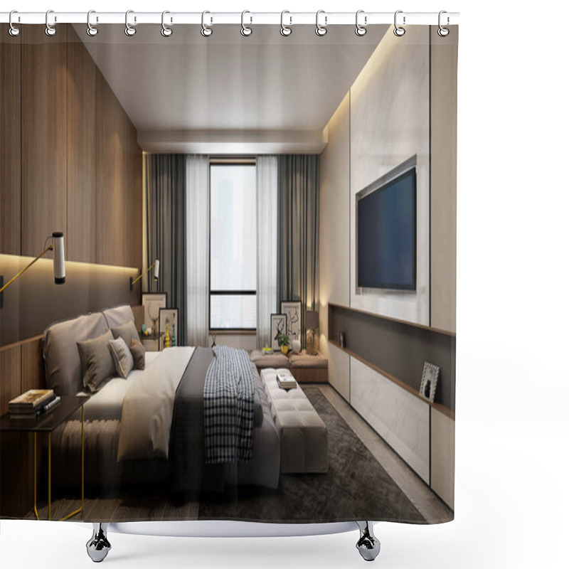 Personality  3D Rendering Bed Room, So Comfortable.  Shower Curtains