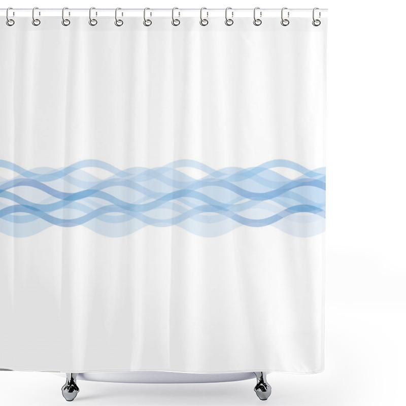 Personality  Blue Wavy Stripes Isolated On White Background Shower Curtains