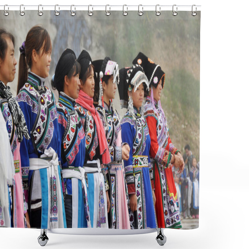 Personality  Chinese Women Of Yi Ethnic Minority Display Traditional Yi Costumes During A Celebration Event For The Yi New Year Festival In Weining County, Southwest Chinas Guizhou Province, 3 November 3013 Shower Curtains