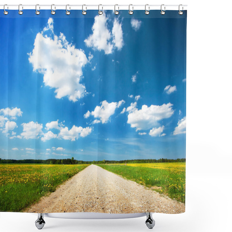 Personality  Road On Dandelion Field Shower Curtains