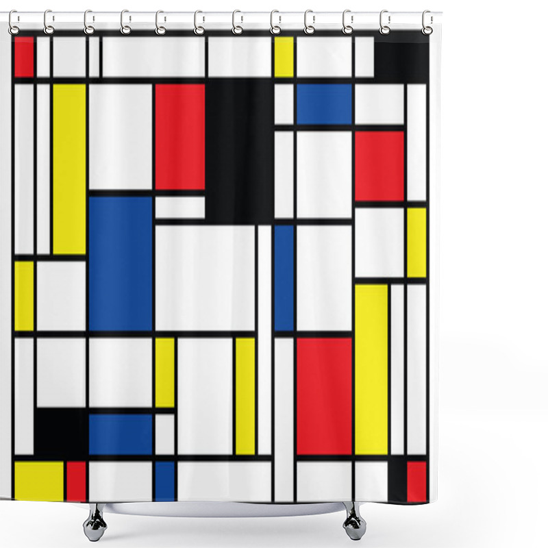 Personality  Checkered Piet Mondrian Style Emulation. The Netherlands Art History And Holland Painter. Dutch Mosaic Or Checker Line Pattern. Retro Pop Art Pattern Shower Curtains