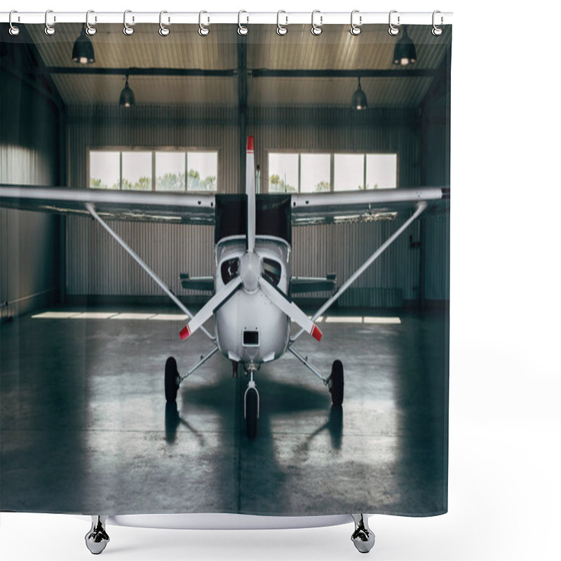 Personality  Modern Small Airplane Standing In Hangar  Shower Curtains