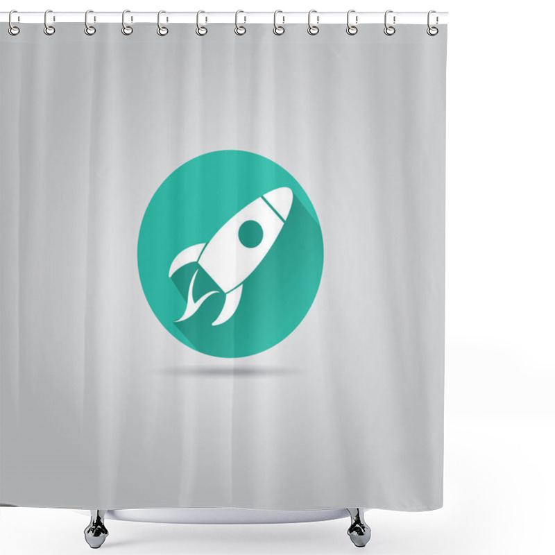 Personality  Rocket Flat Icon With Long Shadow Shower Curtains