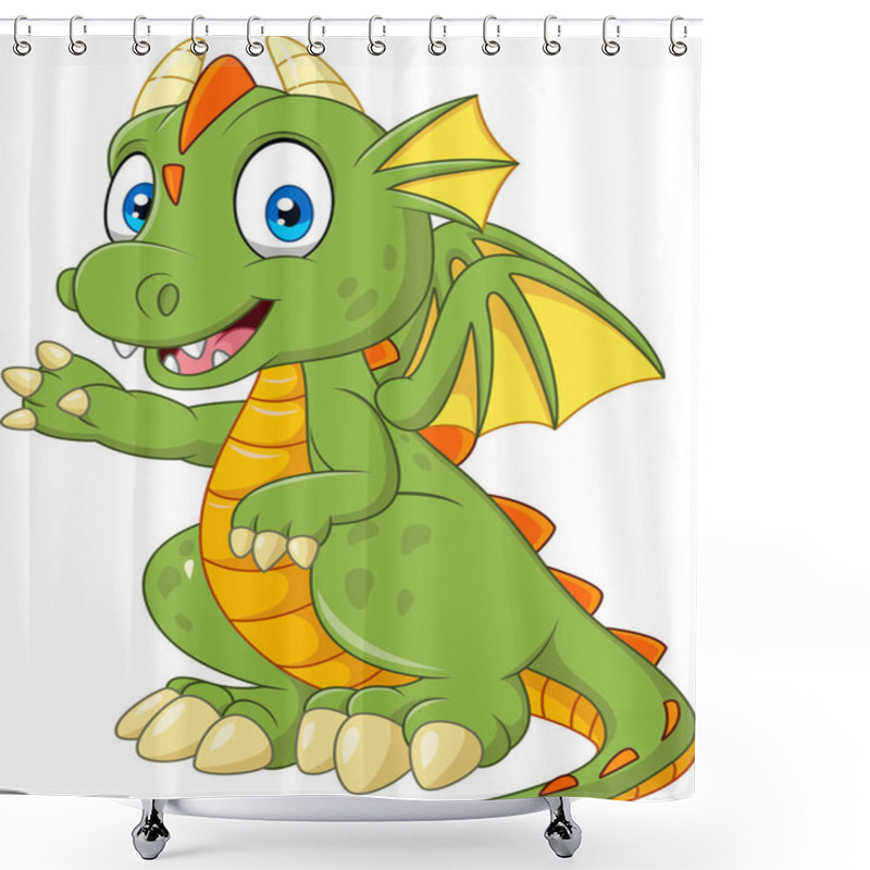 Personality  Vector Illustration Of Cartoon Baby Dragon Presenting Shower Curtains