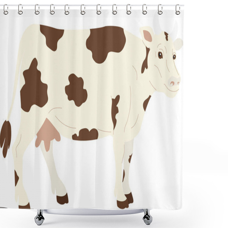 Personality  White Cow With Brown Spots Isolated In White Background Shower Curtains