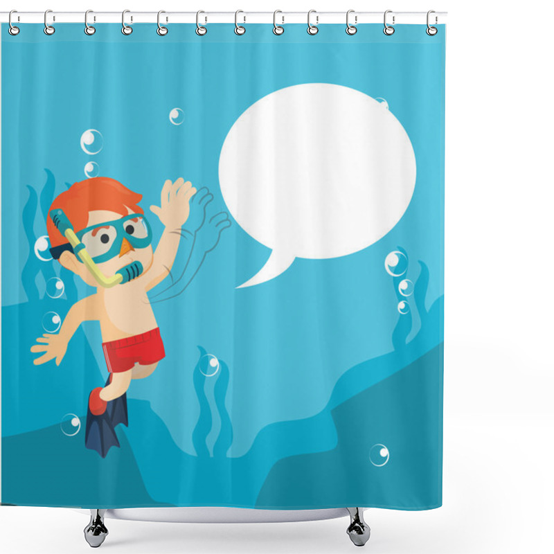 Personality  Boy Diving And Waving Hand With Blank Text Shower Curtains