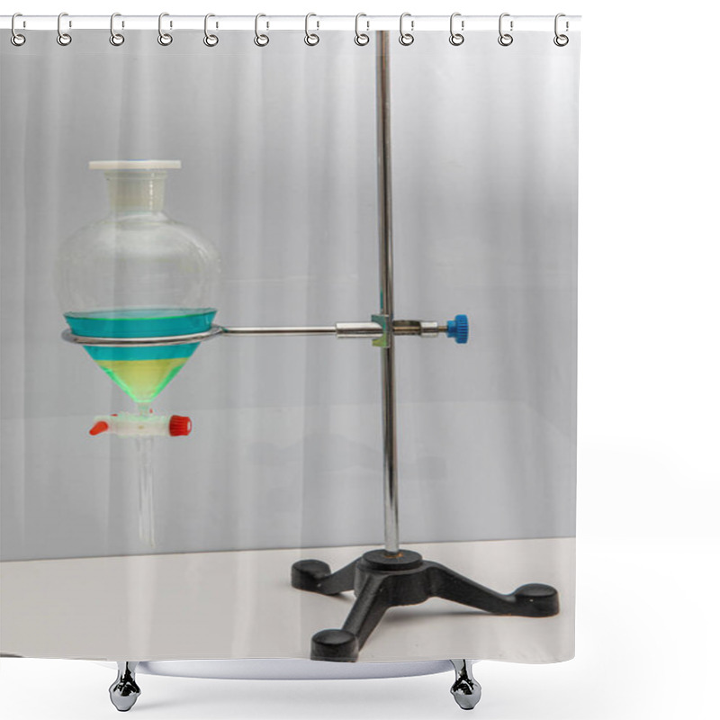 Personality  The Study Separating By Filtration The Component Substances From Liquid Mixture In Lab. Separating Natural Product Use Dichloromethane With Water Have Two Layer Blue And Yellow In Separating Funnel. Shower Curtains