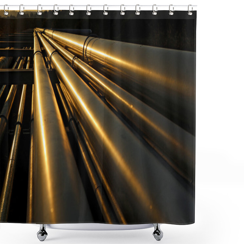 Personality  Dramatic View Of Steel Pipes In Oil Refinery Shower Curtains