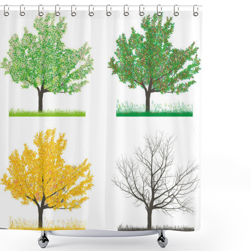 Personality  Tree In Four Sections Of The Four Seasons, Spring, Summer, Autumn And Winter Shower Curtains