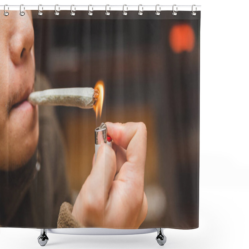 Personality  Man Smoking Joint, Cigarette, Or Spliff. Shower Curtains