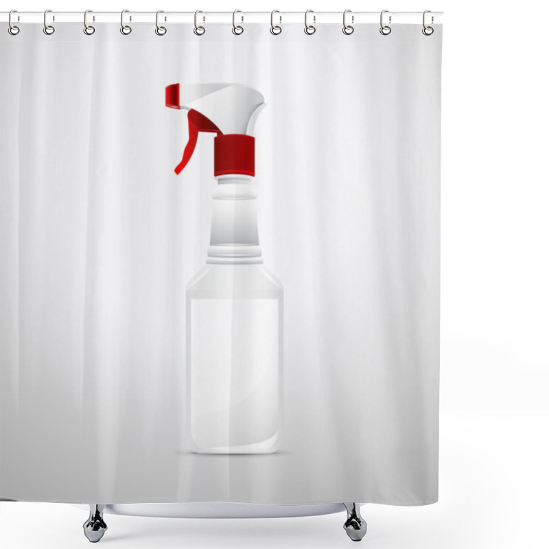 Personality  Cleaning Spray Bottle On White Background, Vector Shower Curtains