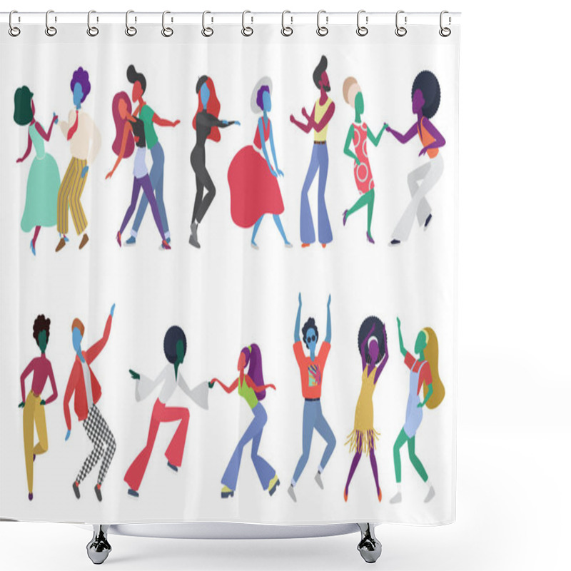 Personality  Crowd Of Young People Dancing At Club. Characters In Stylish Clothes Having Fun At Club Party Set. Modern Retro Style Vector Illustration Shower Curtains