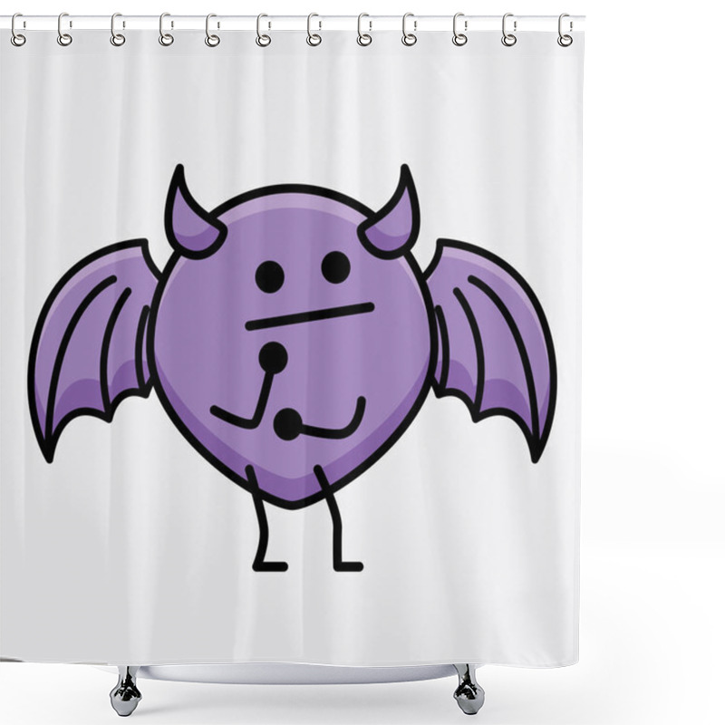 Personality  Vector Illustration Of Devil Bat Character With Cute Face And Simple Body Line Drawing On Isolated Background Shower Curtains