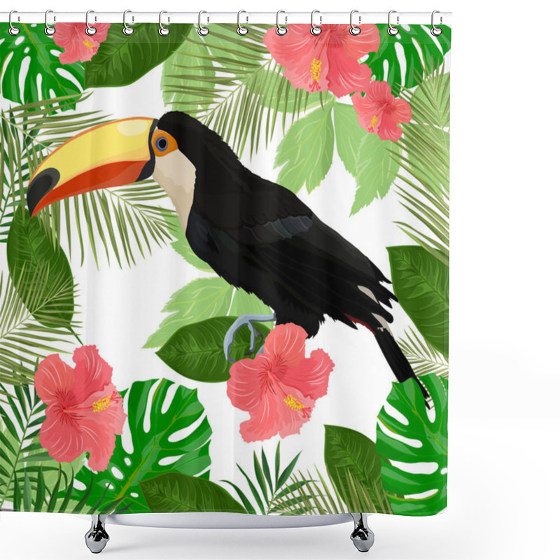 Personality   Illustration With Toucan And Flowers Shower Curtains