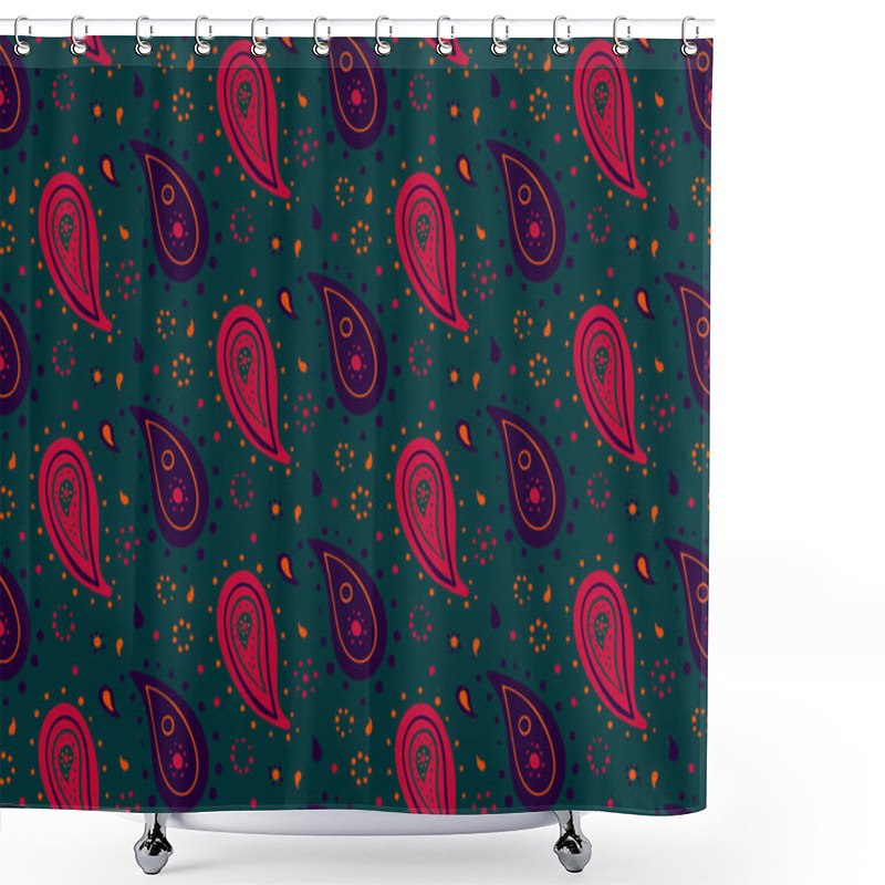 Personality  Vibrant Paisley Pattern With Teal Background.  Perfect For Textiles, Fashion, Or Website Design.  Bold Colors And Intricate Details Create A Rich, Eye-catching Design. Shower Curtains