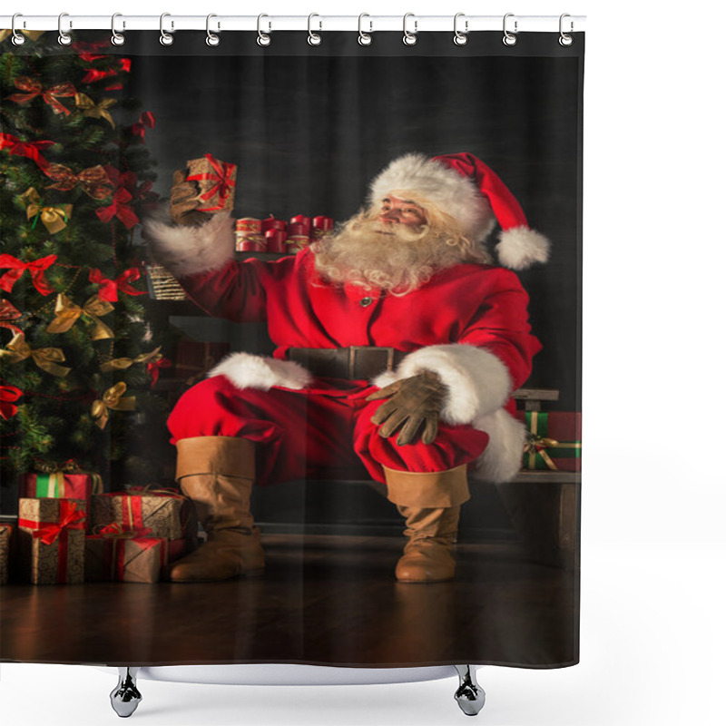 Personality  Santa Is Placing Gift Boxes Shower Curtains