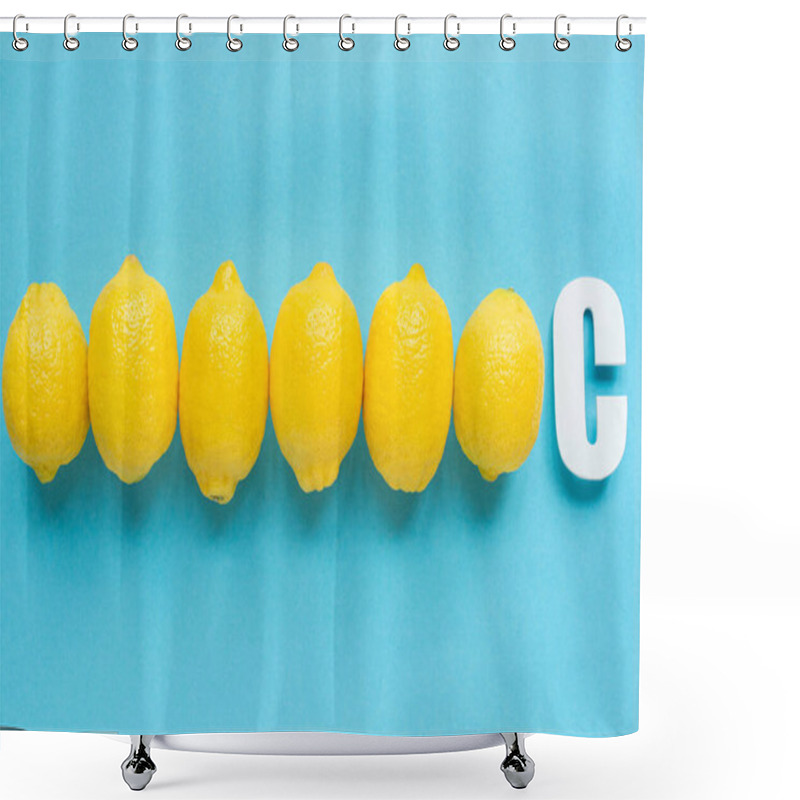 Personality  Top View Of Ripe Yellow Lemons And Letter C On Blue Background Shower Curtains