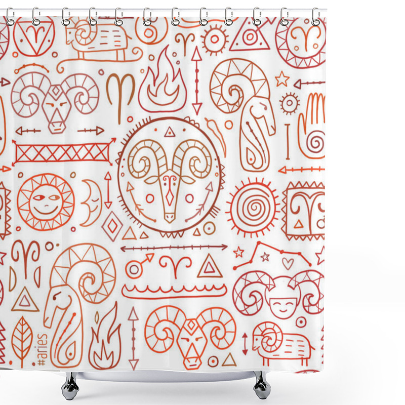 Personality  Aries Zodiac Sign. Element Of Fire. Seamless Pattern For Your Design Shower Curtains