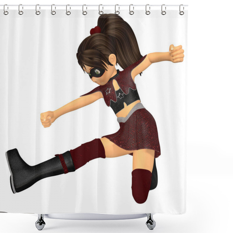 Personality  3d Render Of A Cute Toon Hero Girl Shower Curtains