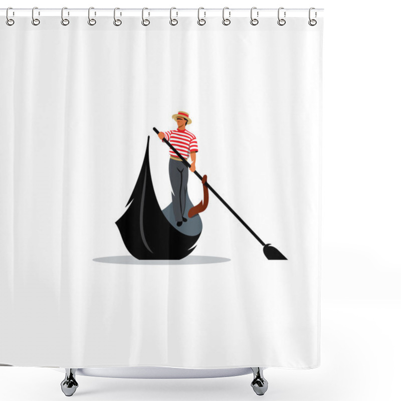 Personality  Venice Gondola, Gondolier Rowing Oar Sign. Vector Illustration. Shower Curtains