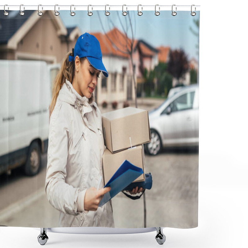 Personality  Post Express Courier Holding Parcel Boxes Shower Curtains