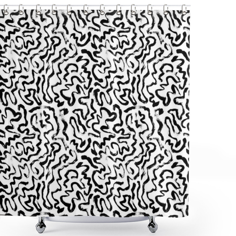 Personality  Black Wavy Organic Rounded Shapes Seamless Pattern Shower Curtains