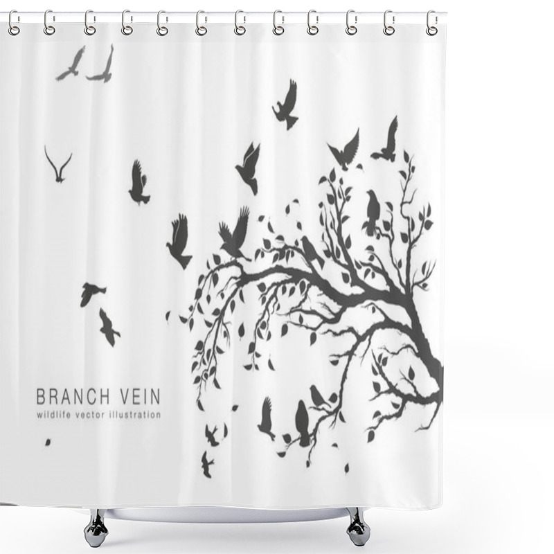 Personality  Figure Set Flock Of Flying Birds On Tree Branches Shower Curtains