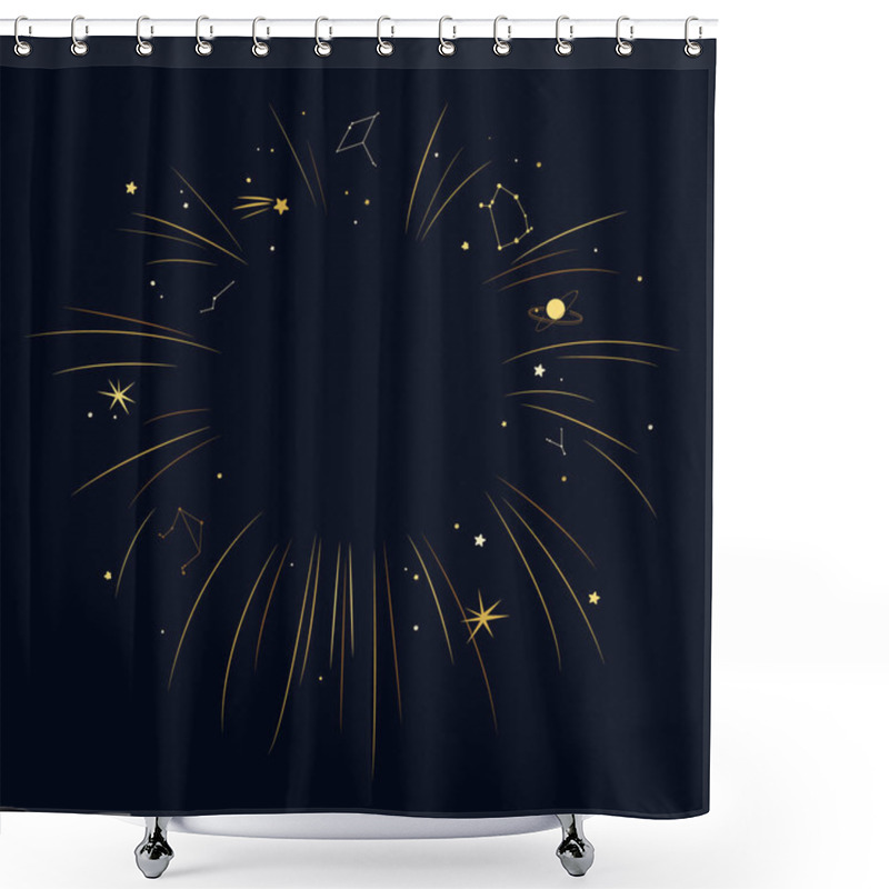 Personality  Night Sky Background Frame Isolated Design Element. Place For Text. Stars, Constellations, Planets, And Beams. Vector Illustration. Shower Curtains