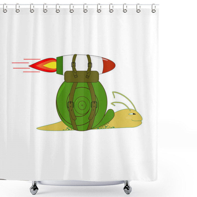 Personality  Flying Snail With A Backpack And A Rocket. Funny Cartoon Character With A Rocket. Vector Illustration On A White Background. Shower Curtains