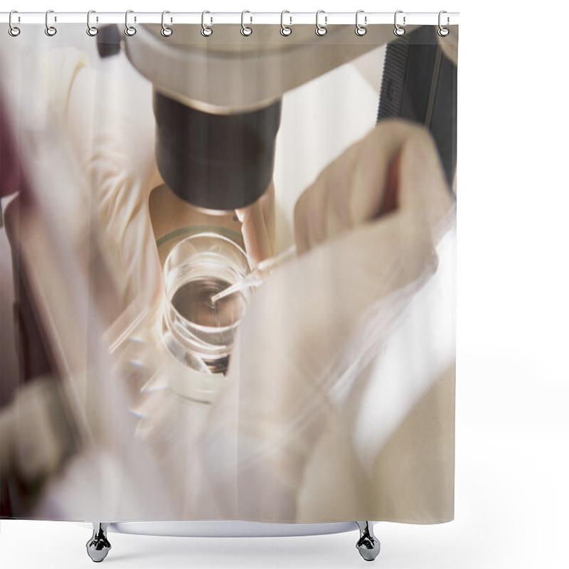 Personality  Embryologist Transfering Egg To Special Culture Media Shower Curtains