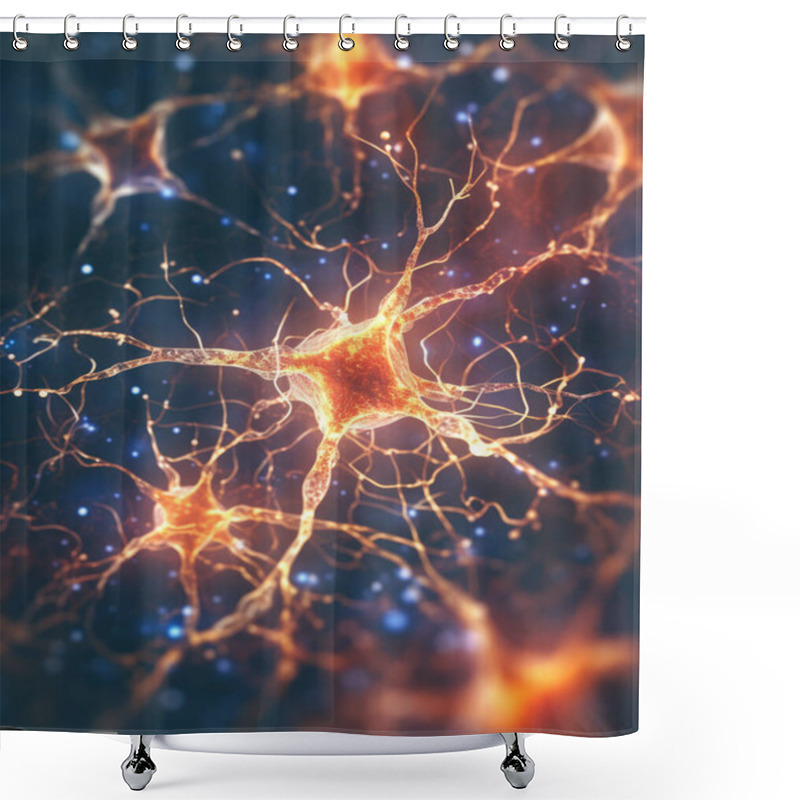 Personality  Neuron Conceptual Image Of Human Nervous System. 3D Illustration Of Neurons With Vivid Colors. Shower Curtains