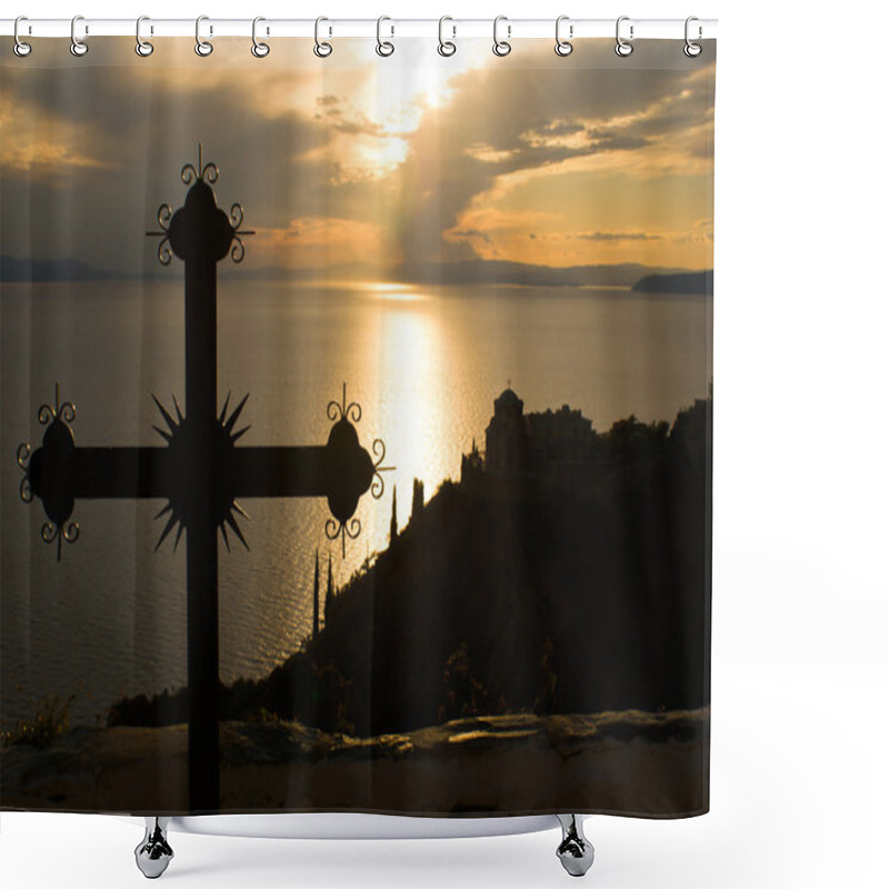 Personality  Cross At Sunset On Mount Athos, Greece Shower Curtains