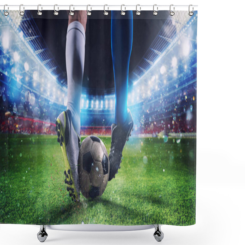 Personality  Soccer Players With Soccerball At The Stadium During The Match Shower Curtains